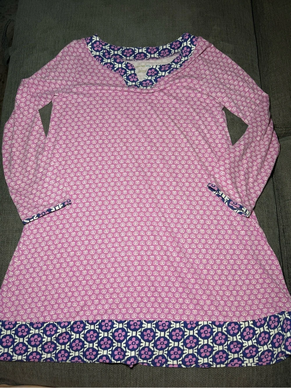 Garnet Hill Kids Pink Floral-Trim - Soft Long Sleeve dress